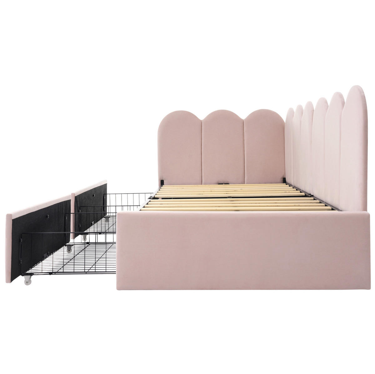 SAMT-POLSTERBETT 90/200 cm in Rosa mit 2 Schubladen und gepolstertem Kopfteil - Rosa, Textil (90/200cm) - BEAOK