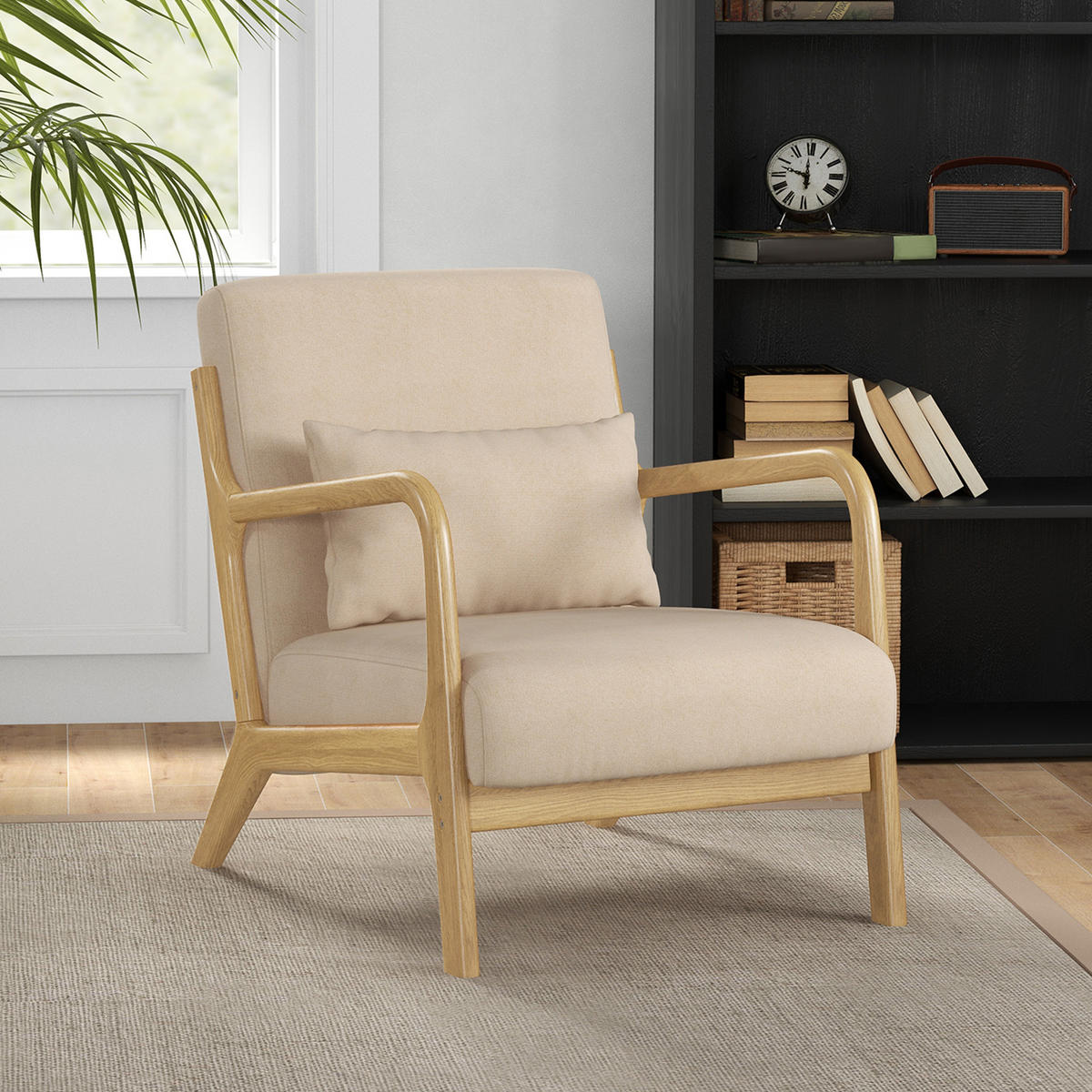 ARMLEHNSTUHL DE-13201 3 Kissen & tiefe Sitzfläche Beige - Beige, Holz (78/76/61cm) - ComfortXL