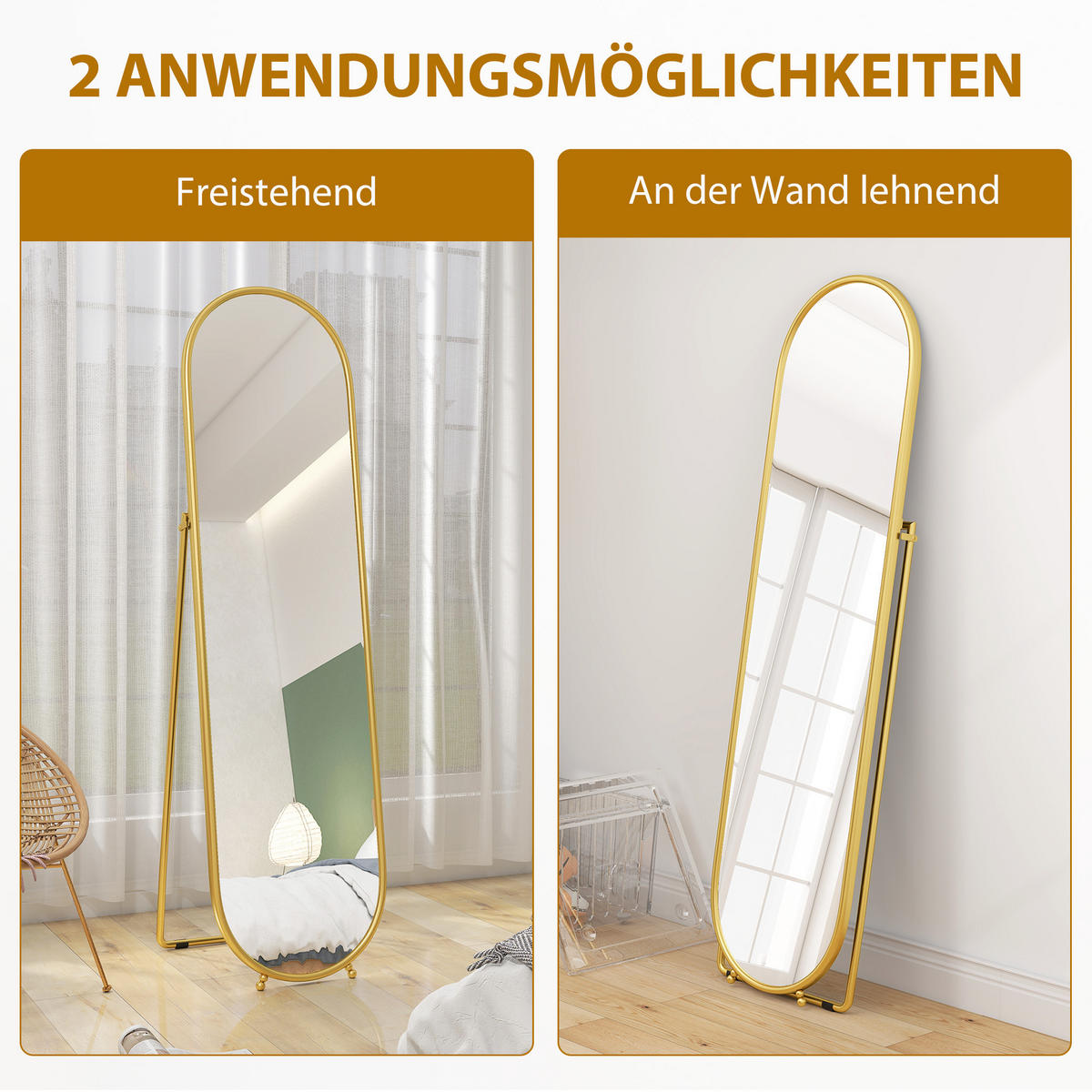 STANDSPIEGEL 2er-Set goldfarben 50.0/4.0/180.0 cm - Goldfarben, Metall (4/180/50cm)