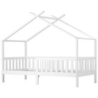 HAUSBETT Kinderbett Massivholz weiß 90x200 cm mit Zaun Absturzsicherung inkl. Lattenrost - Weiß, Holz