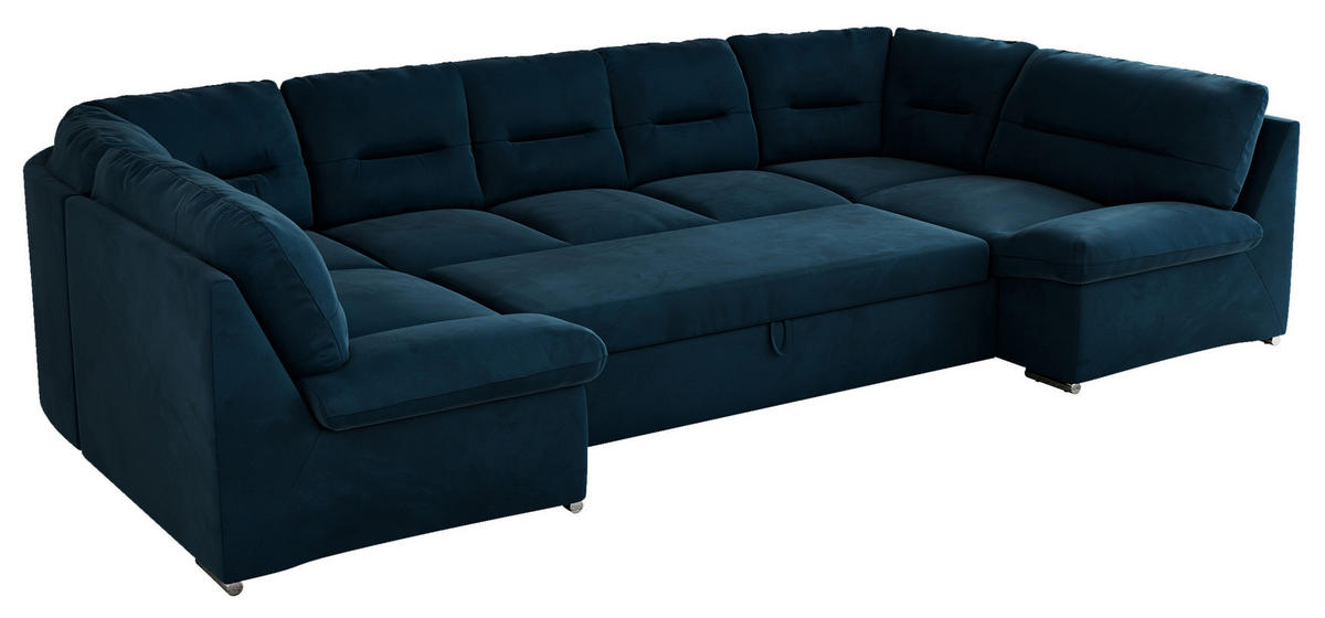 WOHNLANDSCHAFT COMODO U Dunkelblau Velvet - Silberfarben/Dunkelblau, Textil/Metall (340/93/206cm) - MKS