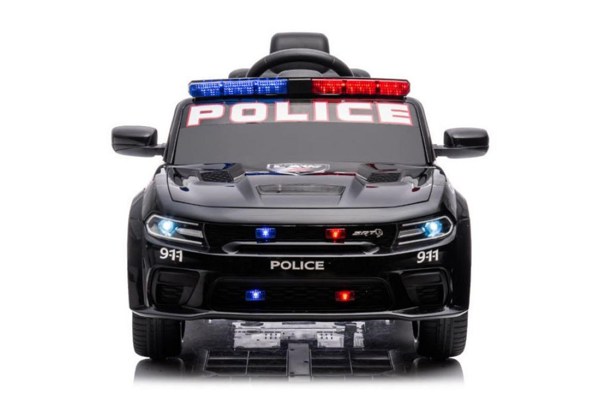 KINDER ELEKTROAUTO Dodge Polizei schwarz Polizeilichter, Sirene, Kunstledersitz, lizenziert, Stoßdämpfer - Schwarz, Kunststoff (112/68/50cm) - Es-Toys