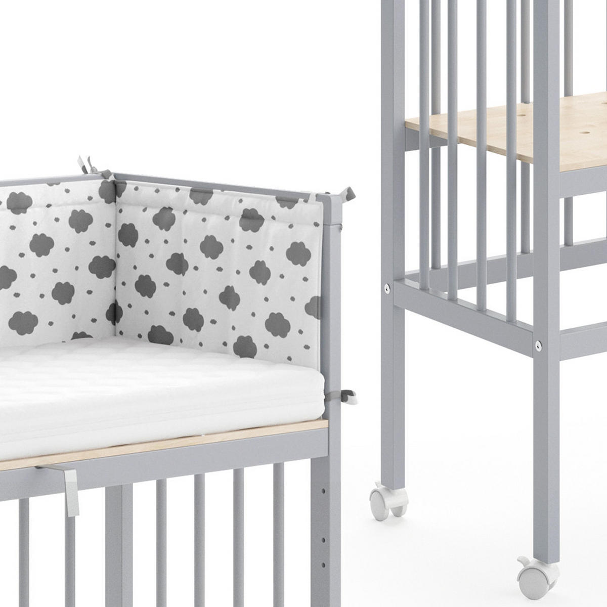 BEISTELLBETT Sophie Grau 94 x 90 cm 1 Seitenschiene - Grau, Holz (94/96/90cm) - VitaliSpa
