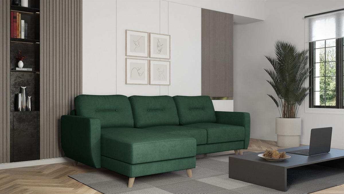 ECKSOFA Marlies In Opera Velvet - Dunkelgrün, Holzwerkstoff/Textil (233/140cm) - Fun Möbel