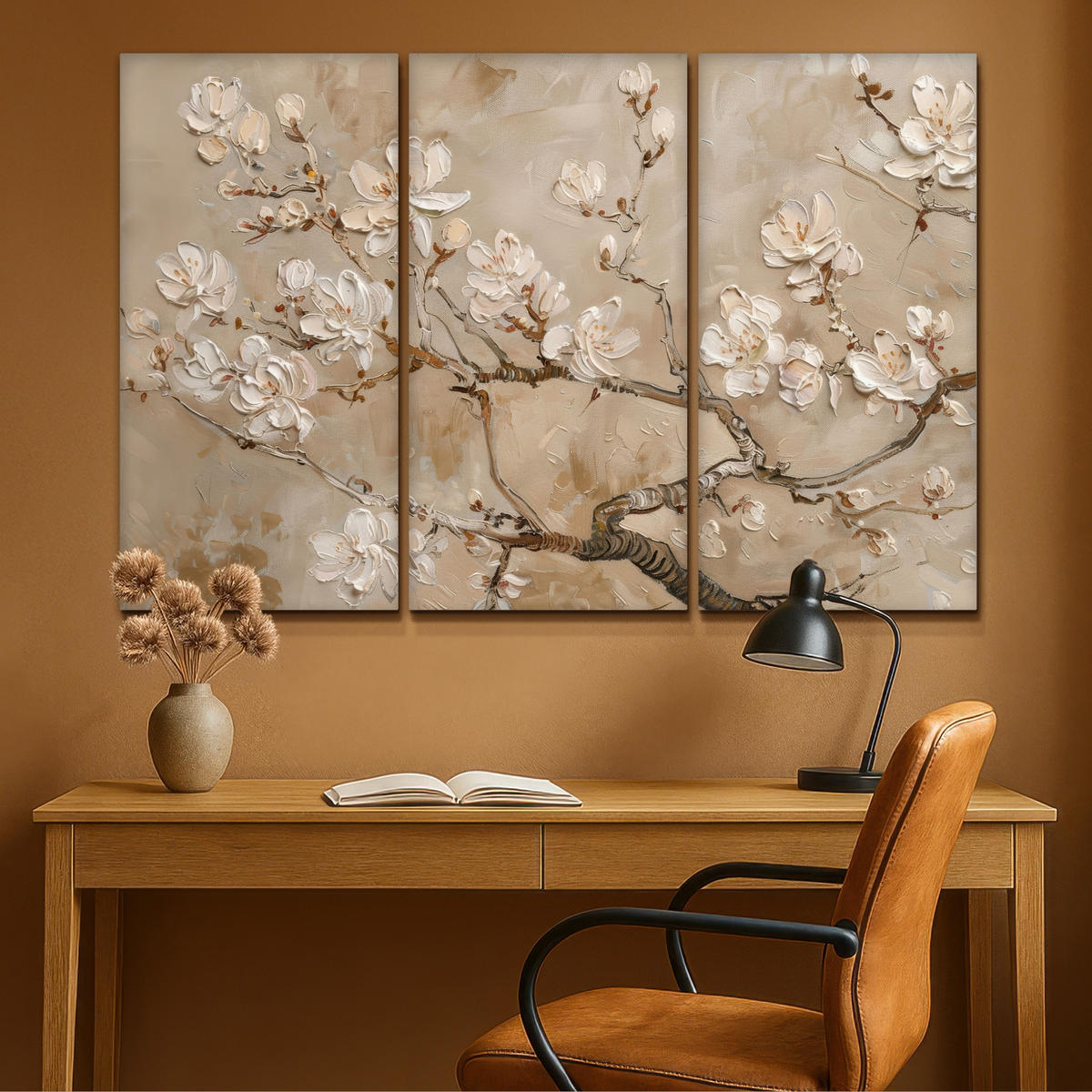 LEINWANDBILD 3er Set Beige - Blüte - Modern 120x80 cm - Greige, Textil (120/80cm) - MuchoWow