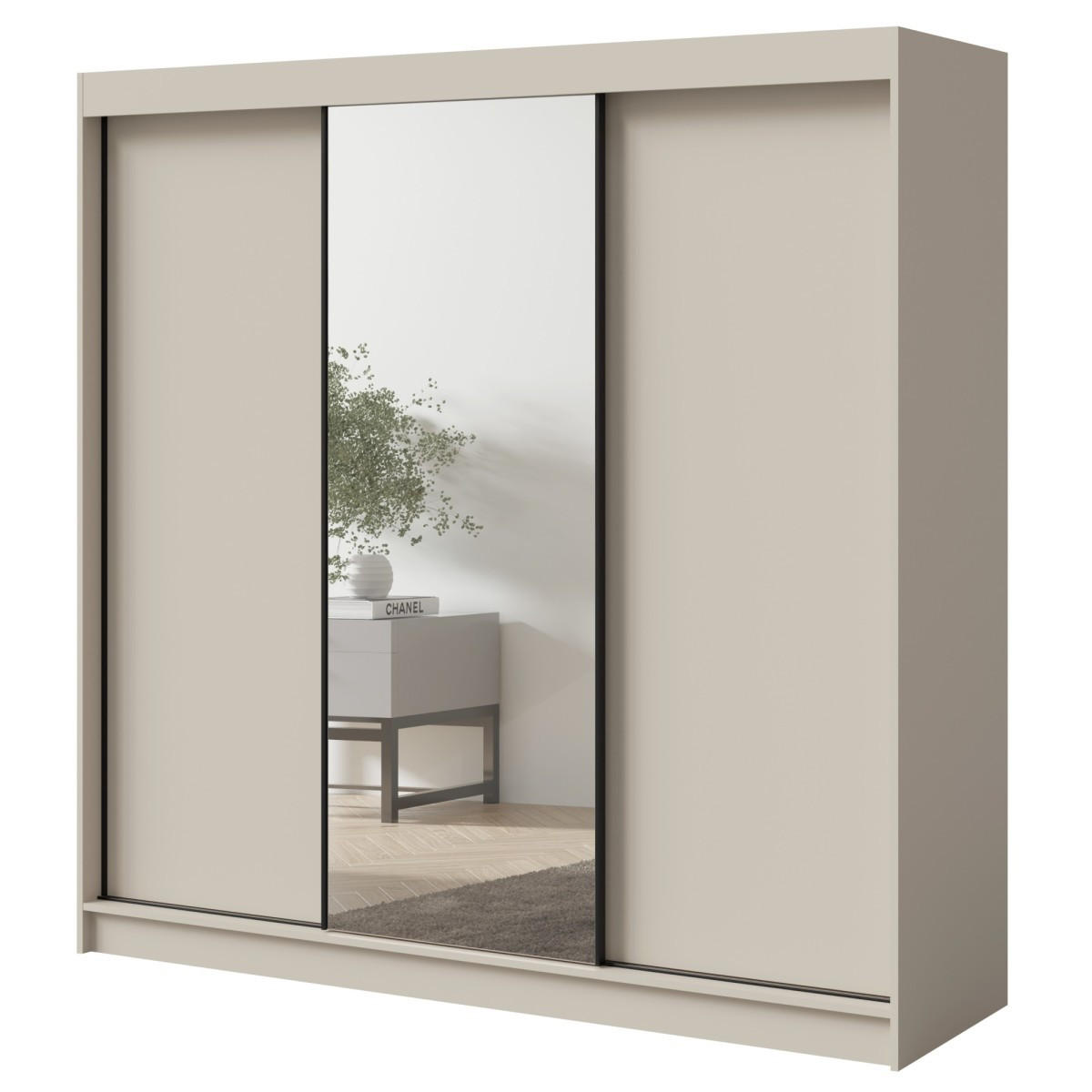 SCHWEBETÜRENSCHRANK mit Spiegel Fiore 3D1L 200 Kaschmir/Schwarz - Kaschmir/Schwarz, Holzwerkstoff/Metall (200/200/60cm) - mzm24
