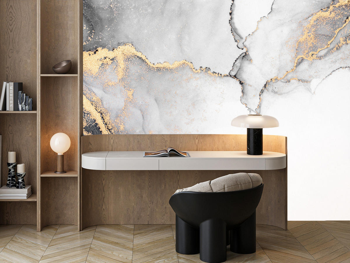 FOTOTAPETE Grauer Marmor Muster Abstraktion 300x210 - Beige/Schwarz, Papier (300/210cm) - Muralo