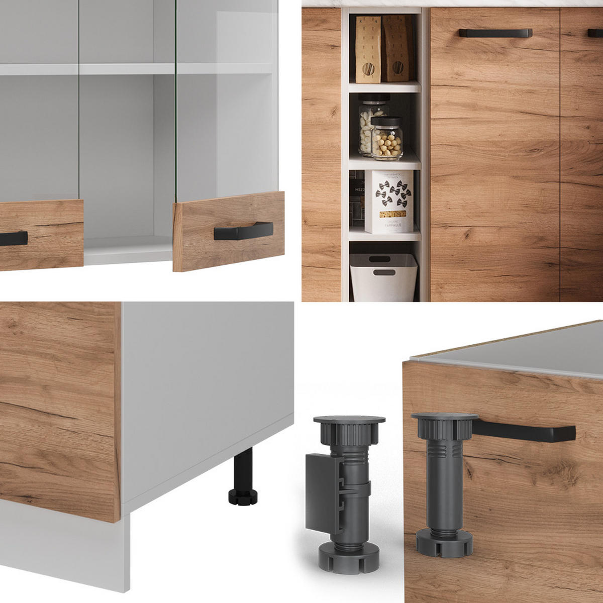 SINGLEKÜCHE R-Line Goldkraft Eiche/Weiß 160 cm ohne Arbeitsplatte - Honigeiche/Eiche Wotan, Holzwerkstoff (160/81.6/46cm) - Vicco