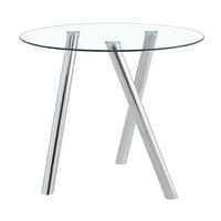 ESSTISCH rund Ø 89 cm in Silber mit Glasplatte und Metallgestell - Silberfarben, Metall (89/89/76cm) - BEAOK
