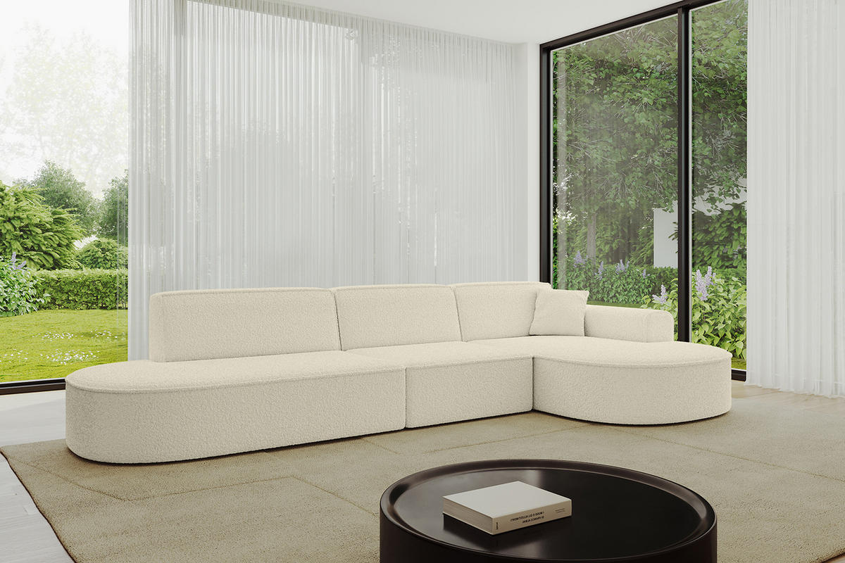 ECKSOFA Ottomane Rechts MARI-L2 - 317x163x73,5 cm Beige Bouclé - Beige/Schwarz, Holzwerkstoff/Kunststoff (317/163cm) - ALTDECOR