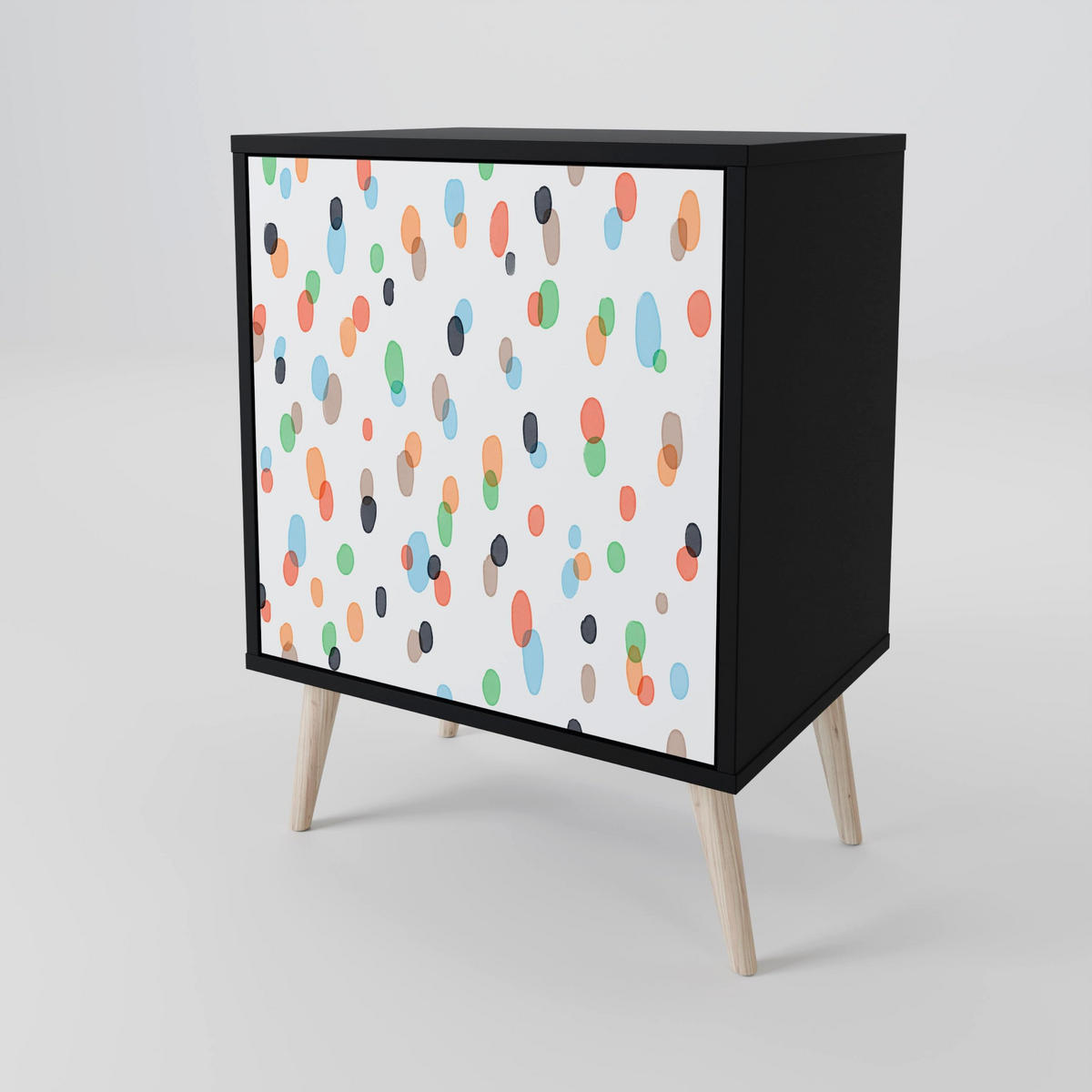 SIDEBOARD ENERGETIC SPOTS, Schwarz, 57,5x42x75,5 cm, Goldfarbene Metallfüße - Goldfarben/Multicolor, Holzwerkstoff/Metall (57.5/75.5/42cm) - SpaceRebels