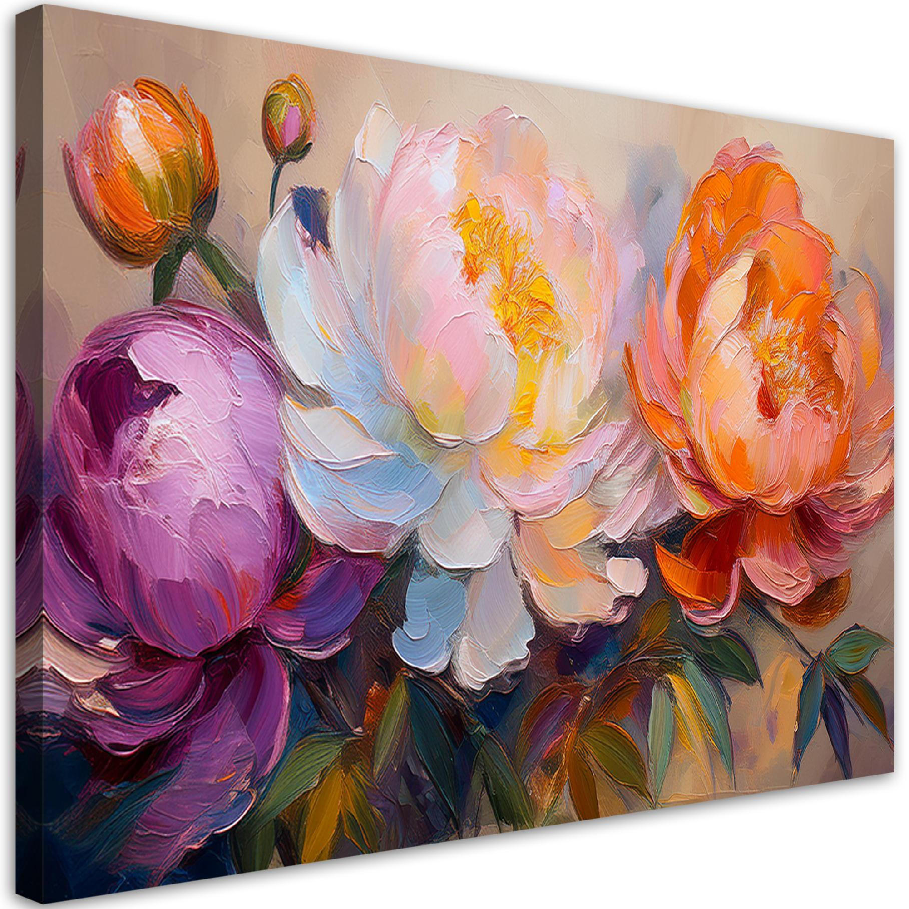 WANDBILD pfingstrosen blühen bunte pflanzen - Multicolor, Textil (60/40cm) - Feeby