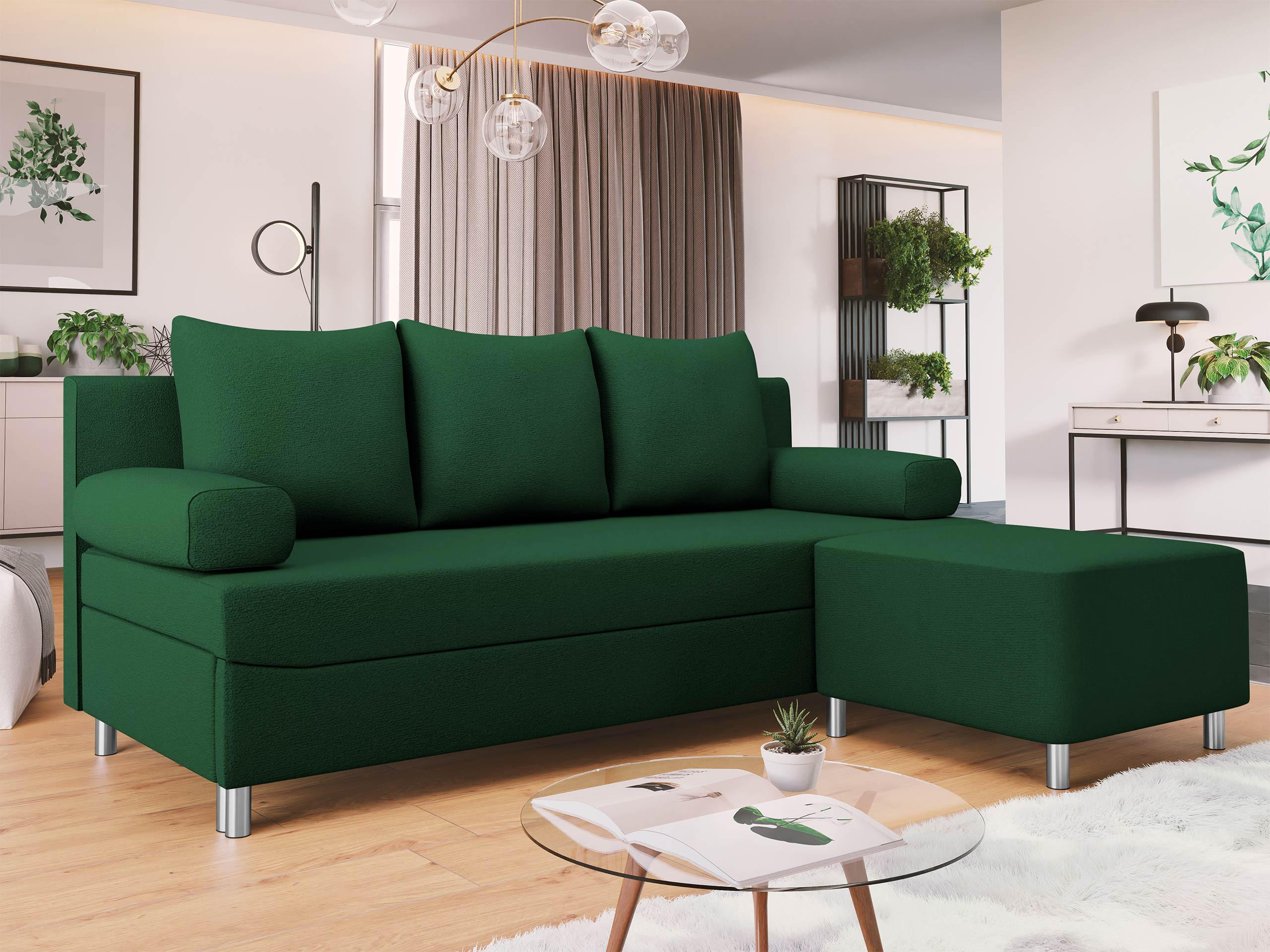 SCHLAFSOFA Dover mit Polsterhocker - Chromfarben/Grün, Holz/Kunststoff (192/80cm) - MIRJAN24