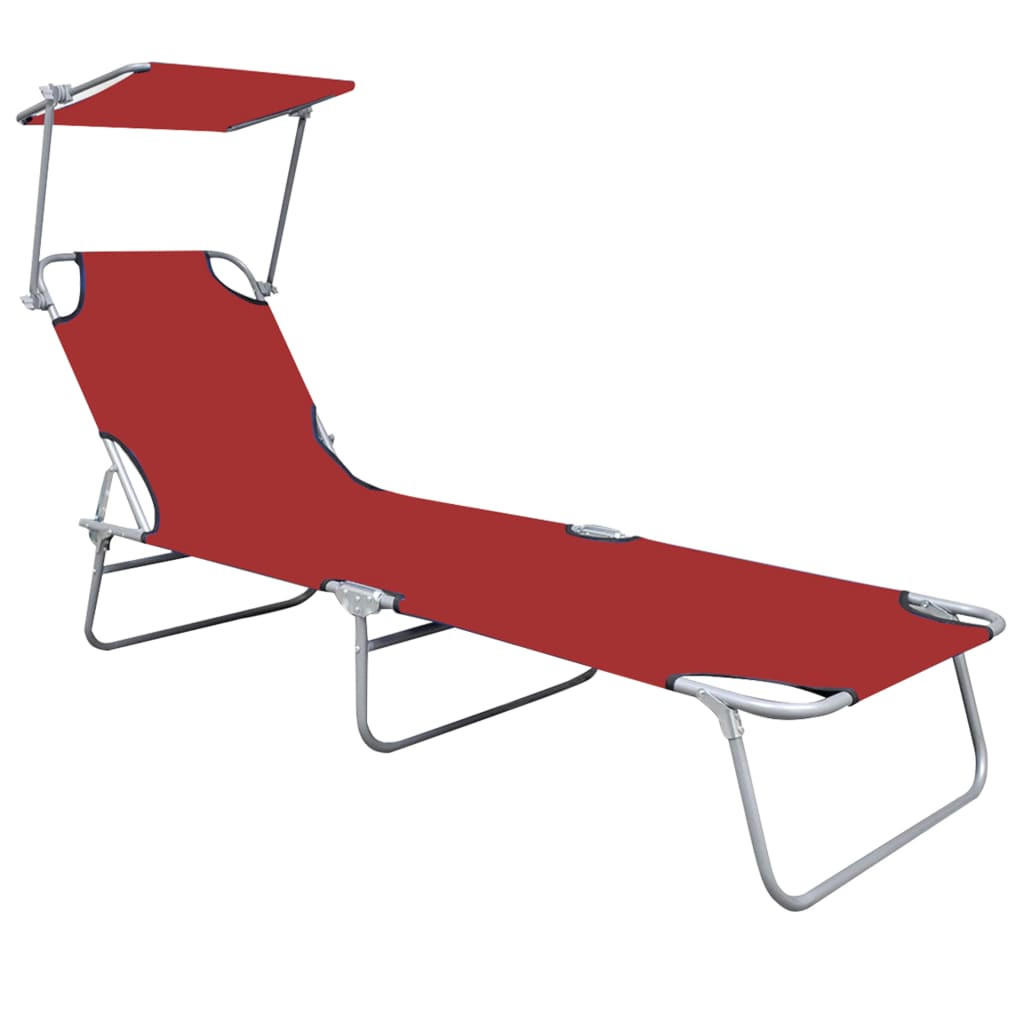 KLAPPLIEGE mit Sonnendach Rot Aluminium - Rot, Textil (57.5/27/188.5cm) - furnicato
