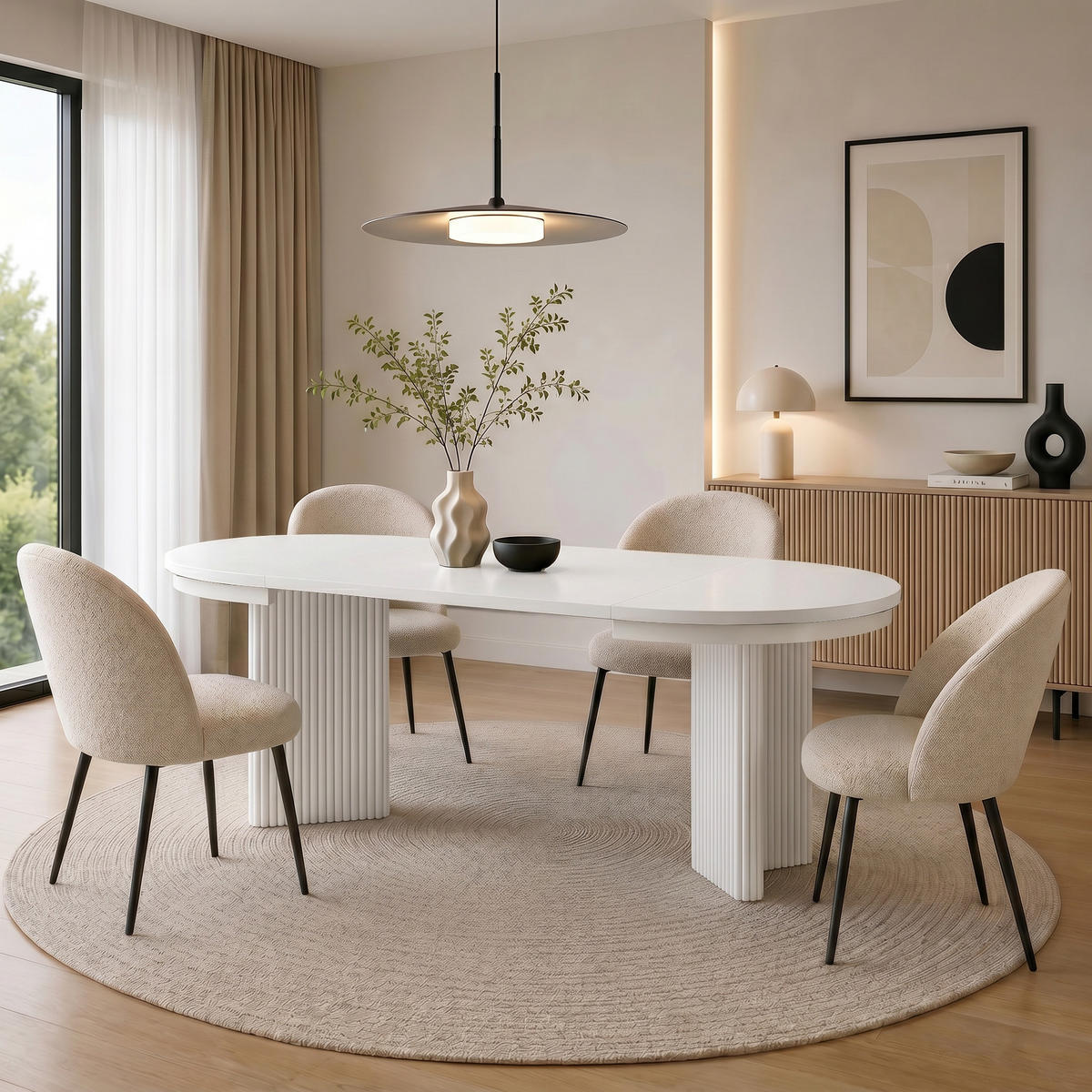 JÍDELNÍ STŮL Prestige, kulatý designový stůl, rozkládací Ø 100–180 cm, bílá + bílá - bílá, kov (100/100/77cm) - Beautysofa