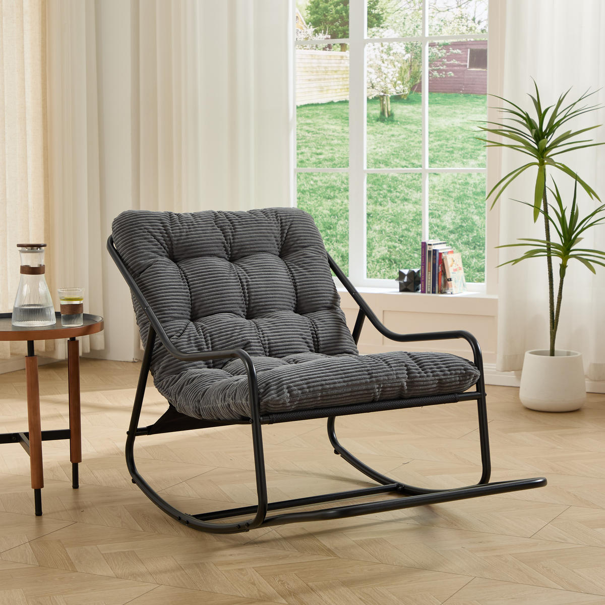 SCHAUKELSTUHL Grau mit Beinablage und Weichem Kissen,für Terrasse Wohnzimmer Schlafzimmer - Hellgrau, Metall (75/82/116cm) - PARAFTA HOME