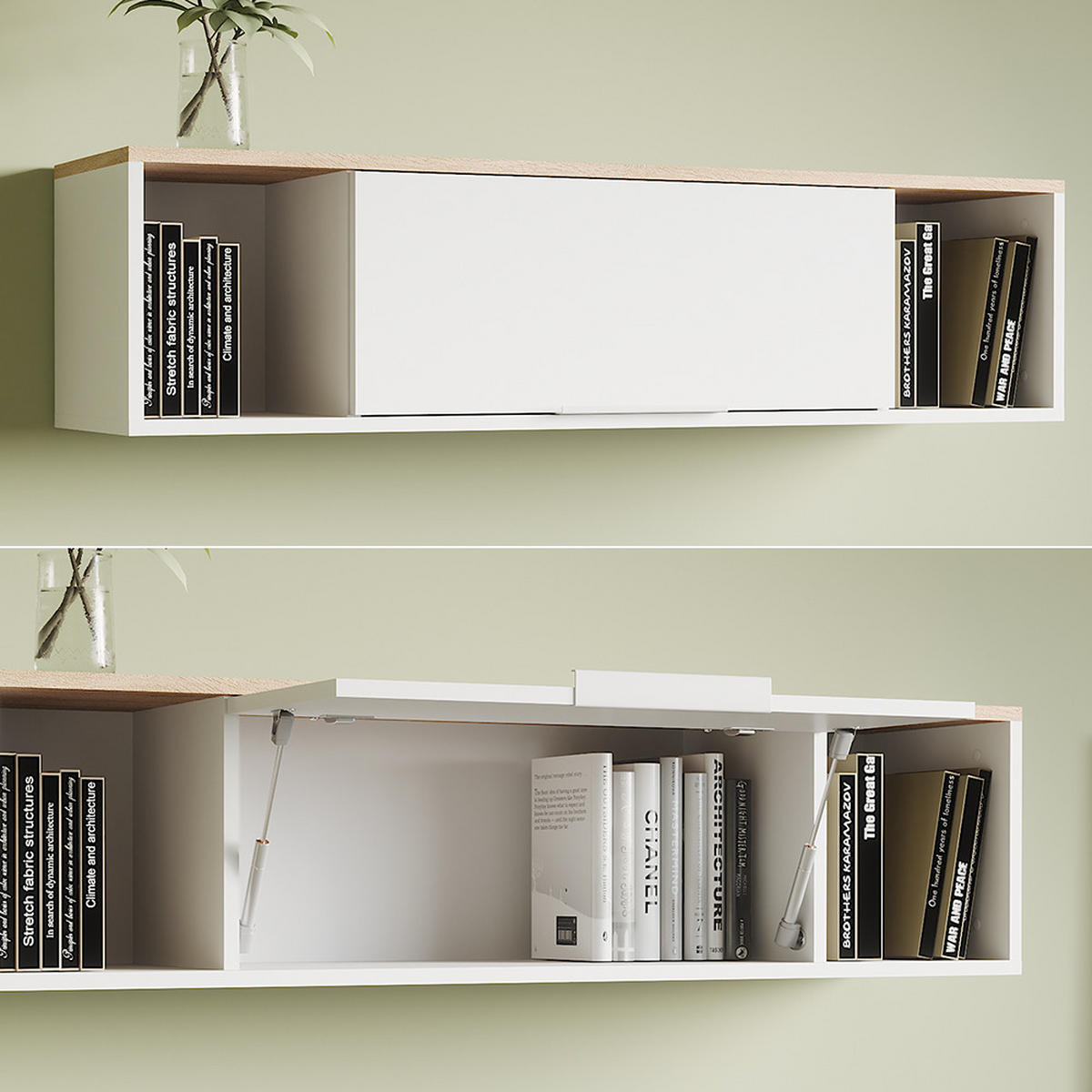 WANDREGAL Betti Weiß/Sonoma 120 x 30 cm - Weiß/Sonoma Eiche, Holzwerkstoff (120/30/30cm) - Vicco