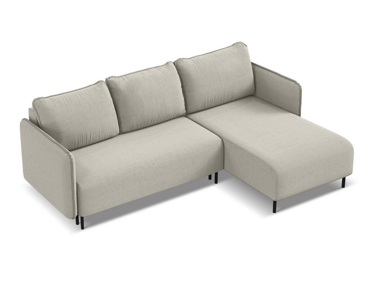 ECKSOFA mit Schlaffunktion Samt Stoff Creme - Perlmutt/Creme, Holz/Textil (236/162cm) - Makamii