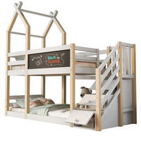 ETAGENBETT 90/200 cm Weiß Baumhaus Design mit Tafel und Rausfallschutz - Weiß, Holzwerkstoff (90/200cm) - OKWISH