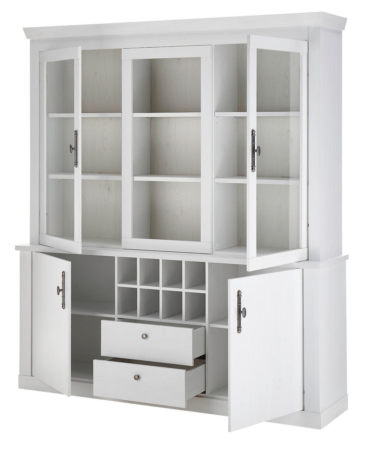 BUFFET weiß Pinie Landhaus, Buffetschrank mit Soft-Close und Beleuchtung - Weiß, Holzwerkstoff/Kunststoff (184/205/44cm) - Furn.Design