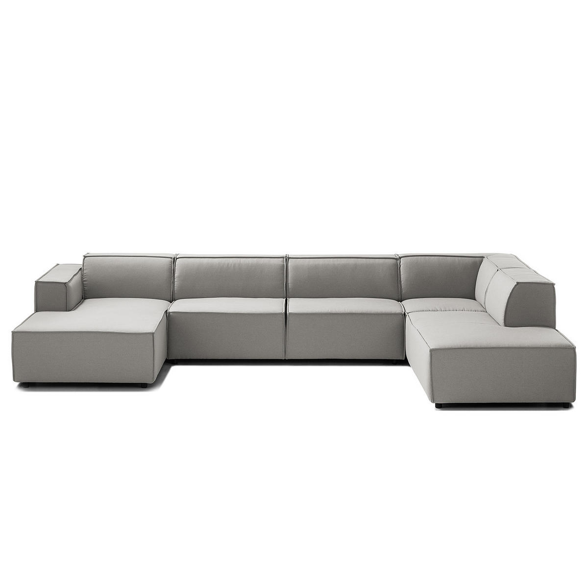 WOHNLANDSCHAFT mit Longchair & Ottomane - Graubraun/Schwarz, Kunststoff/Textil (369/70/234cm) - home24