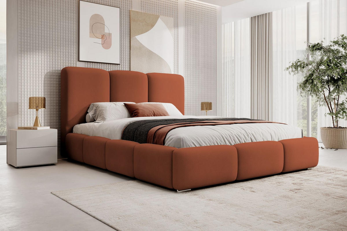 POLSTERBETT Bauro Kupferbraun mit Samtbezug 180x200 cm - Silberfarben/Orange, Textil (180/200cm) - Selsey