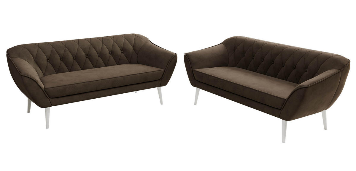 SEDACÍ SOUPRAVA 3+3 PIRS - Hnědá Samet - Bílé nohy - bílá/tmavě hnědá, kompozitní dřevo/textil (180/75/74cm) - MKS