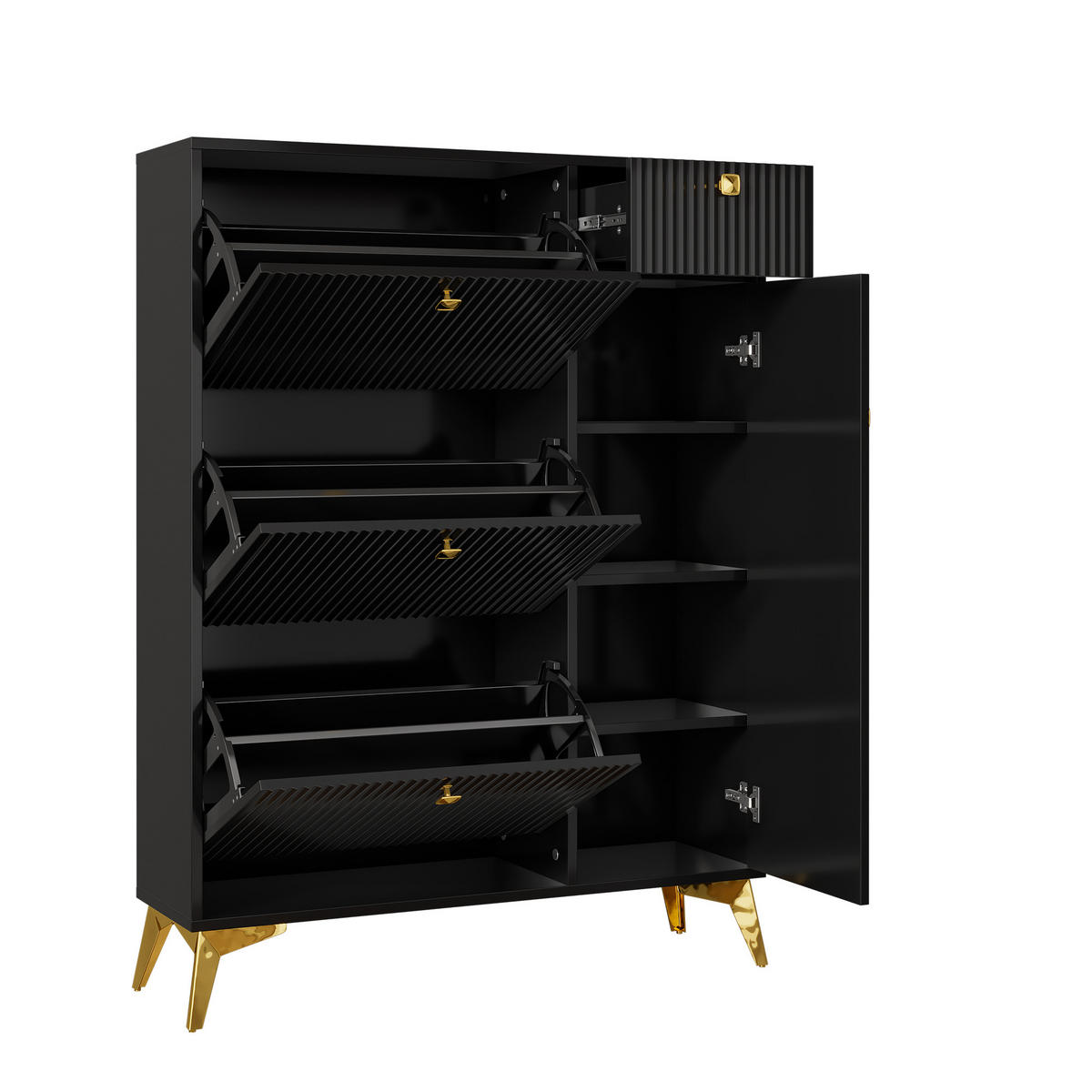 SCHUHSCHRANK aus Spanplatte 90x25x121cm in Schwarz mit Kippsicherung - Schwarz, Holzwerkstoff (90/121/25cm) - Modfu