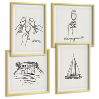 BILDER SET 4er Set - 50x50 cm & 40x60 cm Goldrahmen - Haus am Wasser, Toastsegelboot - Goldfarben, Kunststoff (50/50cm) - TULUP
