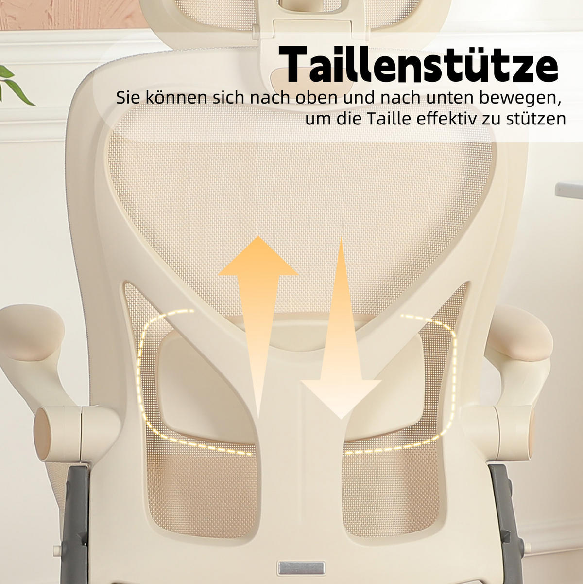 DREHSTUHL 67/67/129 cm cream aus Mesh klappbar ergonomisch mit Kopf- und Taillenstütze - Creme, Textil (62/129/48.5cm) - OKWISH