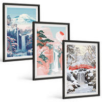 BILDER SET 3er Set - 40x60 cm Schwarzer Rahmen - Berglandschaften, Wasserfälle - Schwarz, Kunststoff (40/60cm) - TULUP