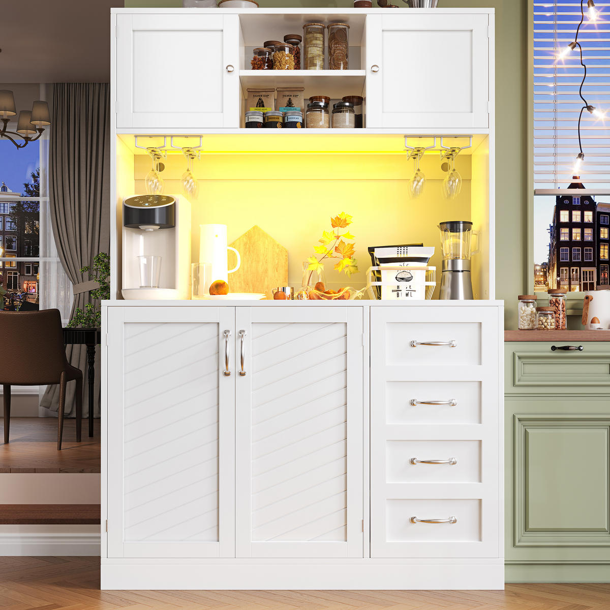 GESCHIRRSCHRANK aus MDF 120x40x188 cm in Weiß mit LED-Lichtleiste - Weiß, Holzwerkstoff (120/180/40cm) - Modfu