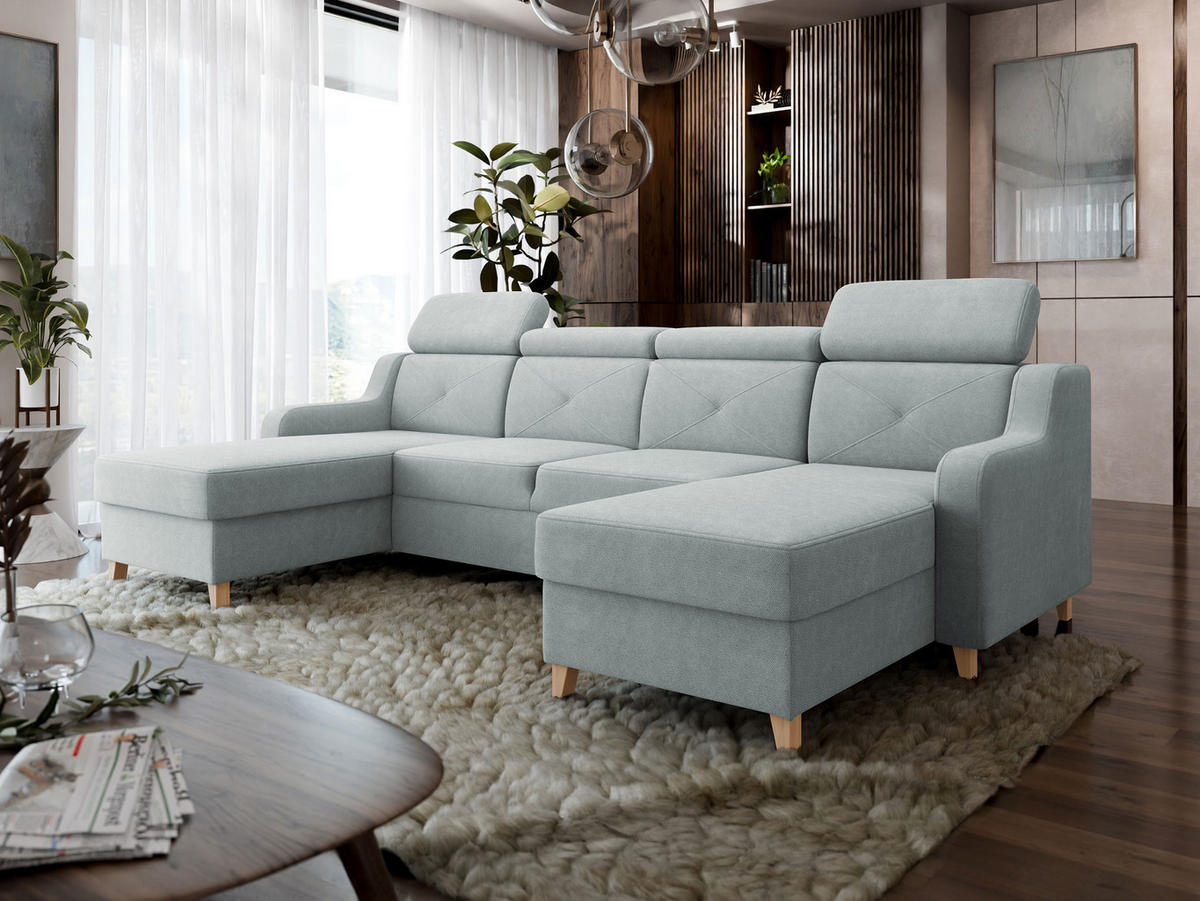 ECKSOFA Marbella U - Hellgrau/Naturfarben, Holz/Textil (286/82/165cm) - MIRJAN24