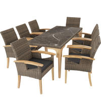 GARTENTISCH Foggia mit 8 Stühlen Rosarno, Armlehnen und Beine aus Holz, natur - Naturfarben, Kunststoff - tectake