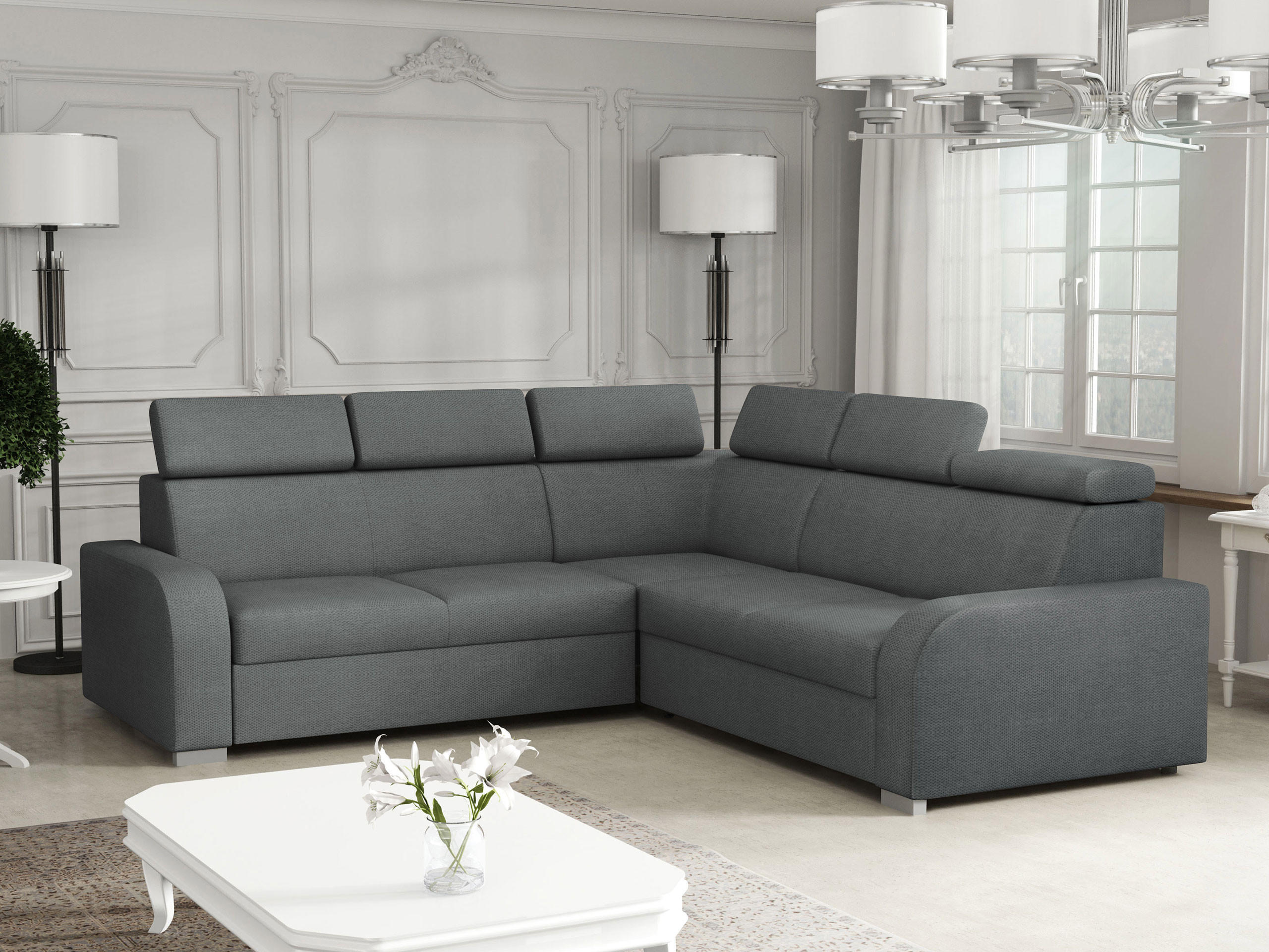 ECKSOFA Oslo 2rR2p - Dunkelgrau/Silberfarben, Holz/Kunststoff (250/250cm) - MIRJAN24