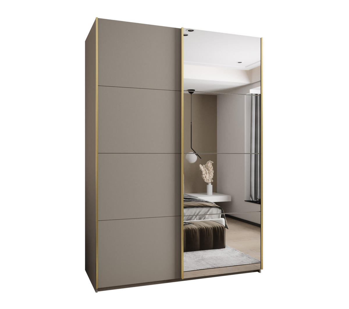 SCHWEBETÜRENSCHRANK 245,5/180/64 2-türig - Kaschmir/Goldfarben, Holz/Metall (180/245/64cm) - Abiks Möbel