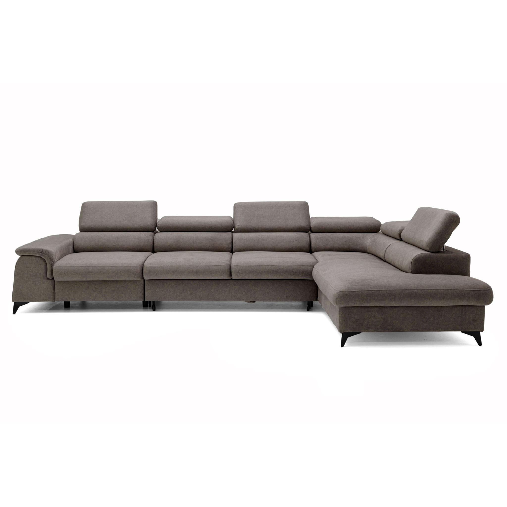 ECKSOFA PLAZA MAXI Rechts mit Schlaffunktion 127x195 Velours Braun - Schwarz/Braun, Holz/Textil (203/350cm) - Muffo