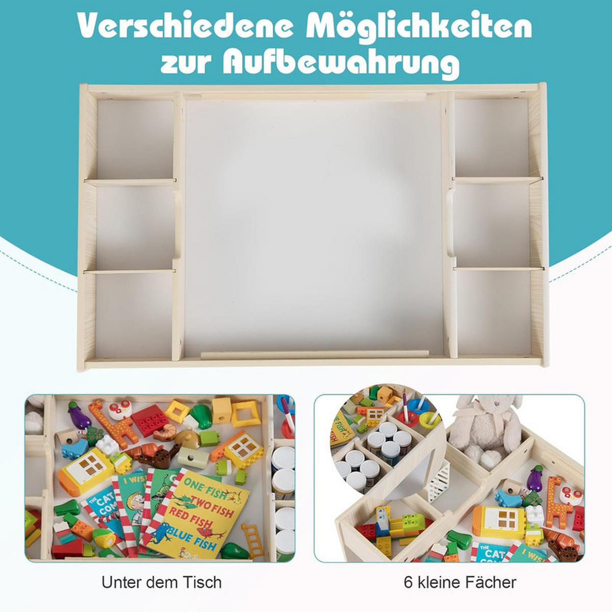 KINDERTISCH mit Stuhl natur(3-tlg) - Naturfarben, Holzwerkstoff (80/48/49cm) - COSTWAY