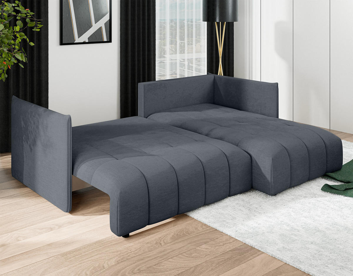 ECKSOFA L Form Cosmova Dunkelgrau 245/182/83 cm mit Schlaffunktion - Dunkelgrau/Schwarz, Kunststoff/Textil (245/182cm) - AX Living