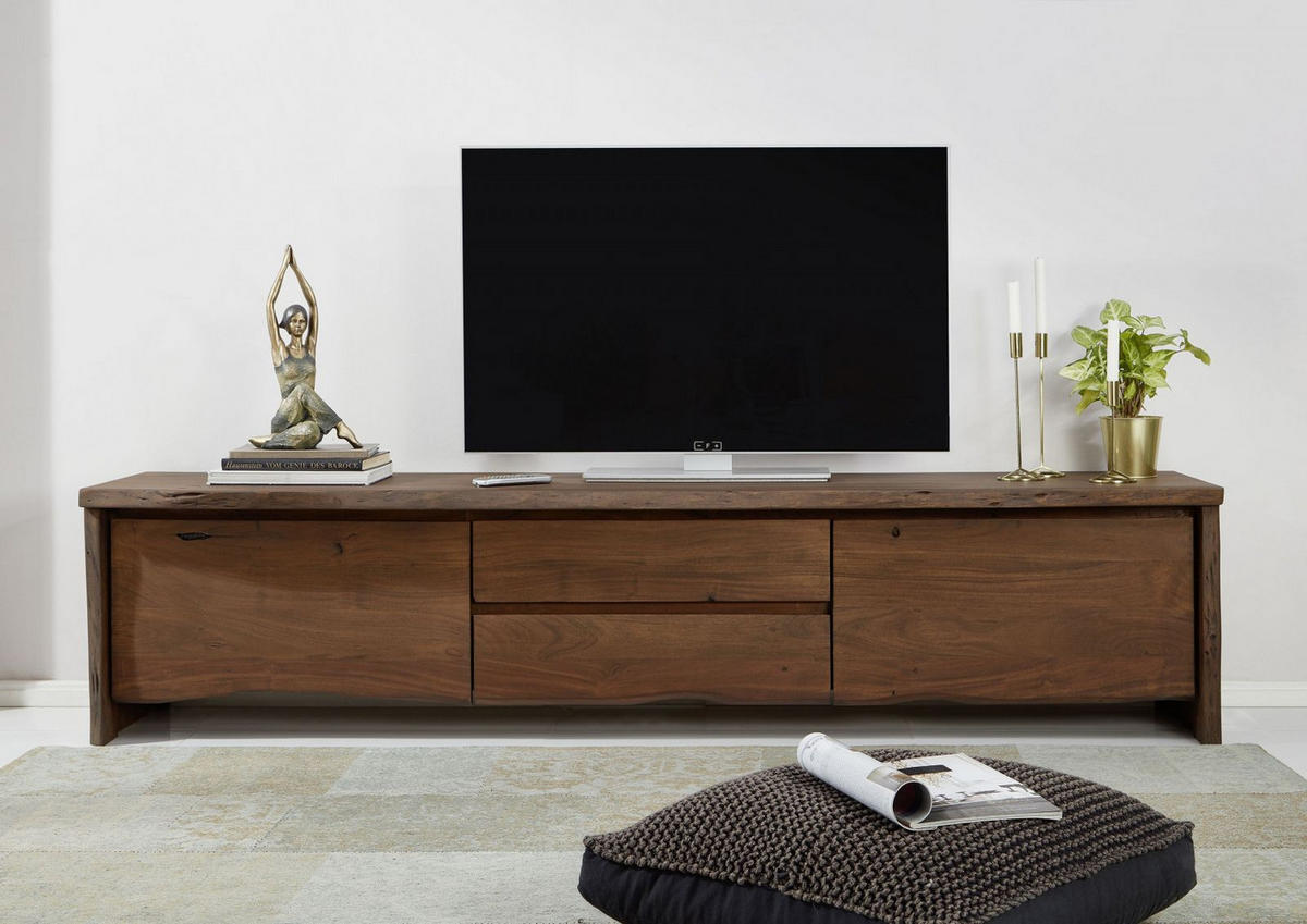 TV-BOARD Akazie 220x45x50 braun lackiert PURE ACACIA #804 - Braun, Holz (45/50/220cm) - Massivmoebel24