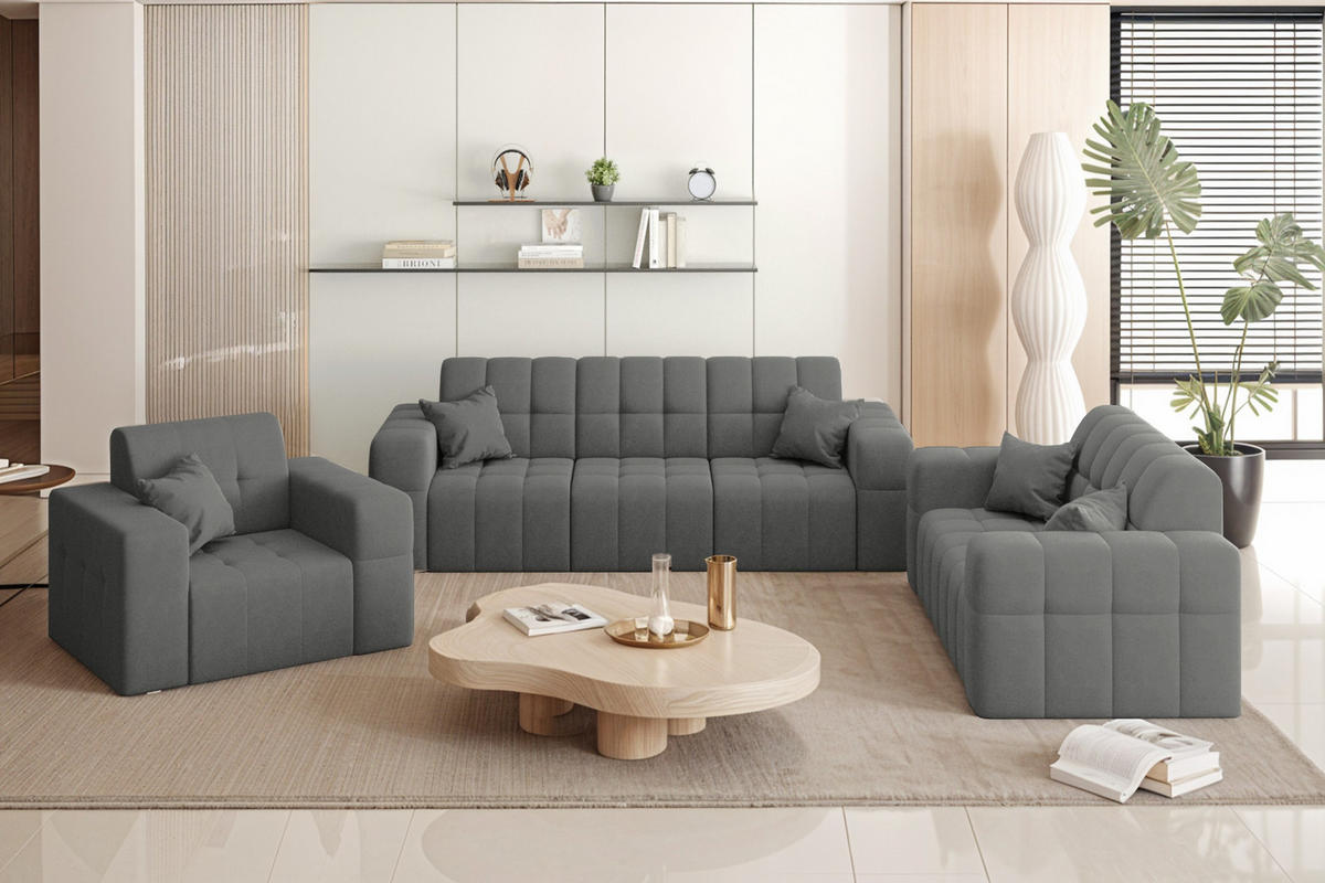 SITZGARNITUR NIMES 3-2-1 Stoff Portland Anthrazit - Anthrazit, Holz/Textil (92/82/245cm) - Kaiser Möbel