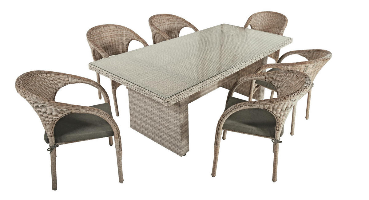 GARTEN-SITZGRUPPE Hanoi 7-teilig Gartenmöbel-Set - Grau, Kunststoff - DELUKE