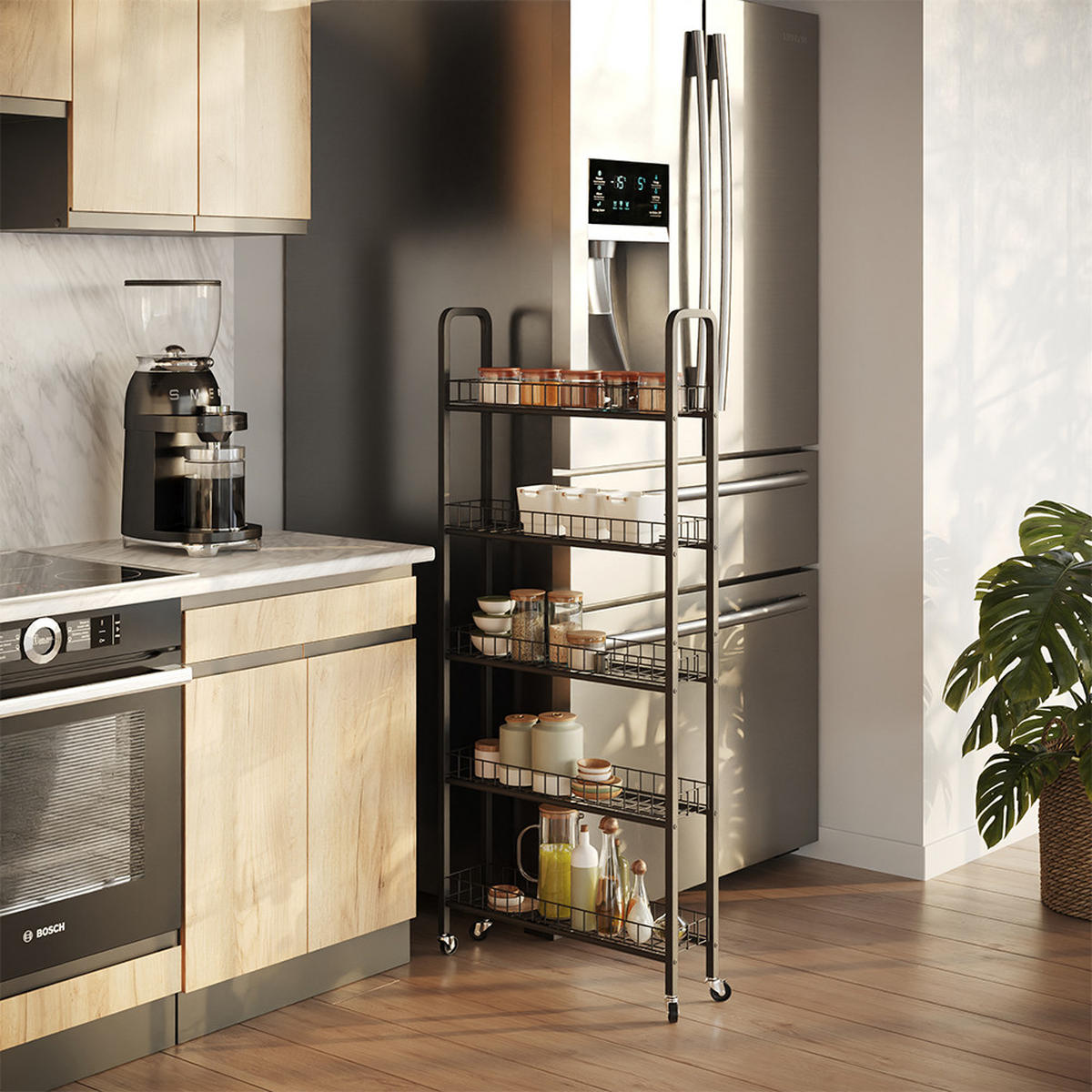 ROLLREGAL Rolivo Schwarz 58 x 15 cm mit 5 Fächern - Schwarz, Metall (58/129.5/15cm) - Vicco