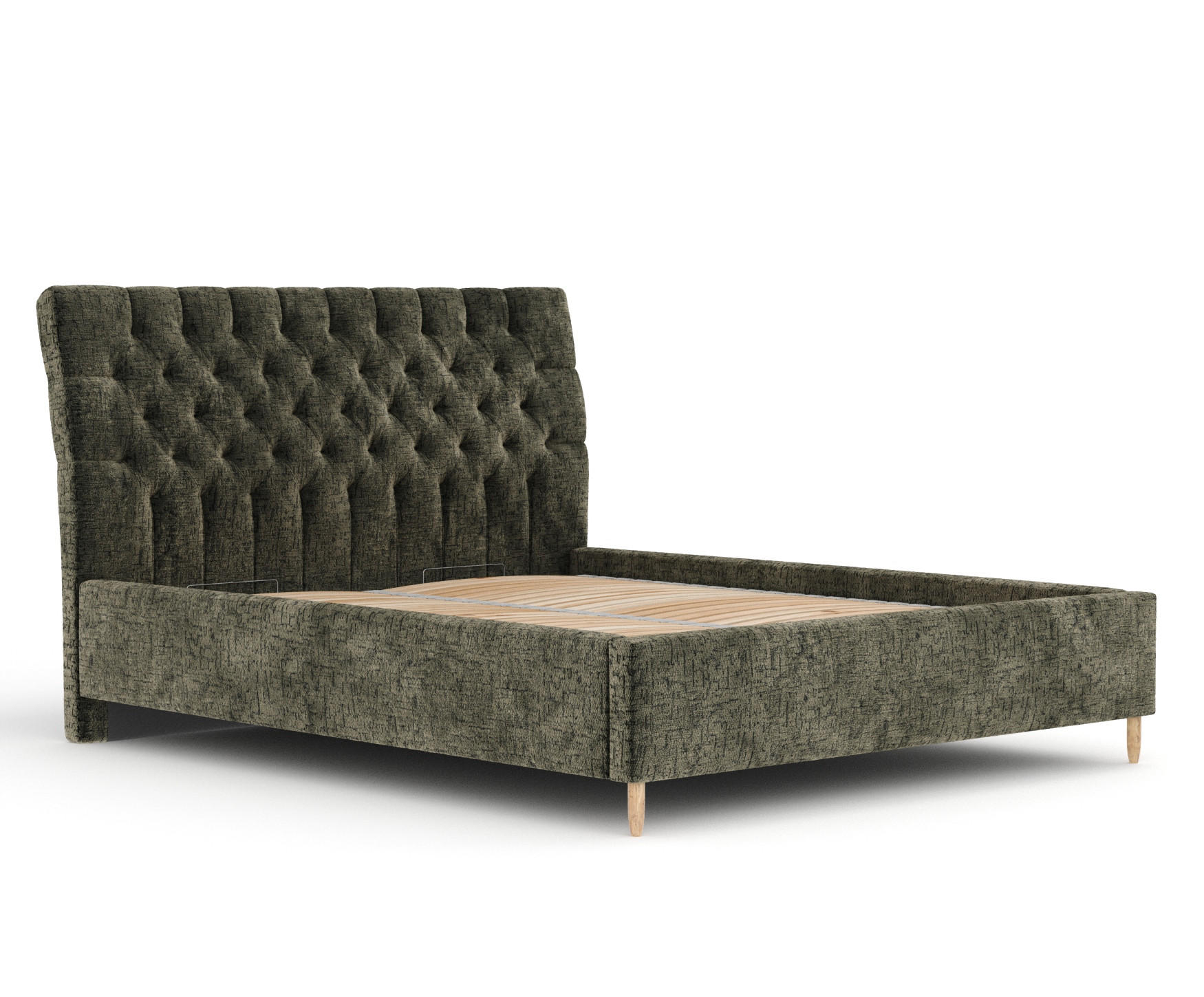 POLSTERBETT Vezzola Olivgrün 120/200 cm im Chenille-Stoff - Naturfarben/Olivgrün, Holz/Holzwerkstoff (120/200cm) - Maison de Reve