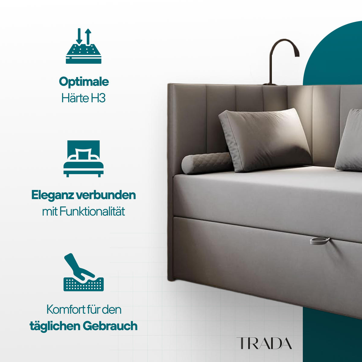 JUGENDBETT, 80 x 200 cm, Tokio, Bett mit Bonellmatratze H3 und Bettkasten, Einzelbett, Grau - Grau, Holzwerkstoff/Kunststoff (80/200cm) - Trada