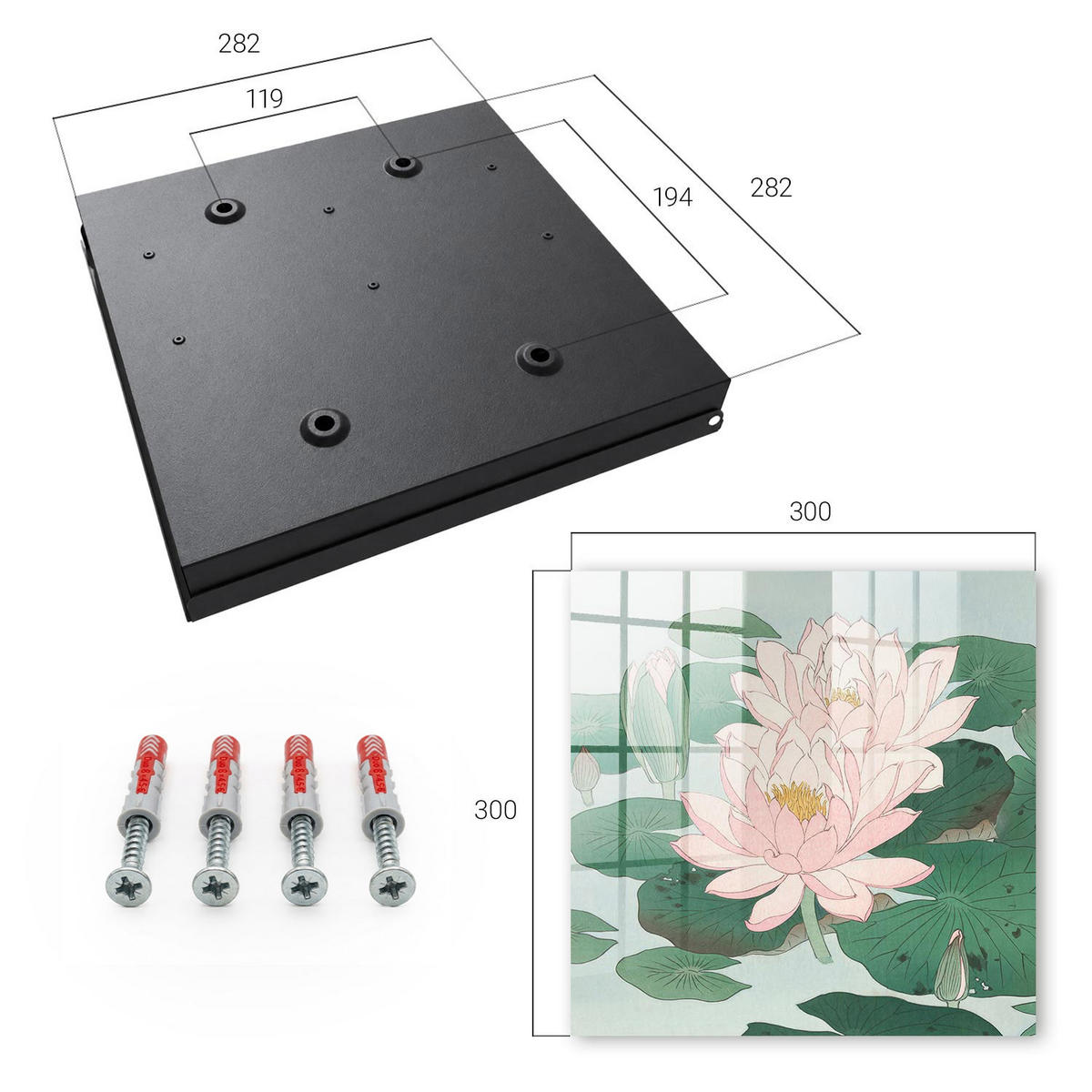 SCHLÜSSELBOX Schwarz 30x30 cm- Türöffnung nach rechts - Seerosen - Grün, Metall (30/30/5cm) - TULUP
