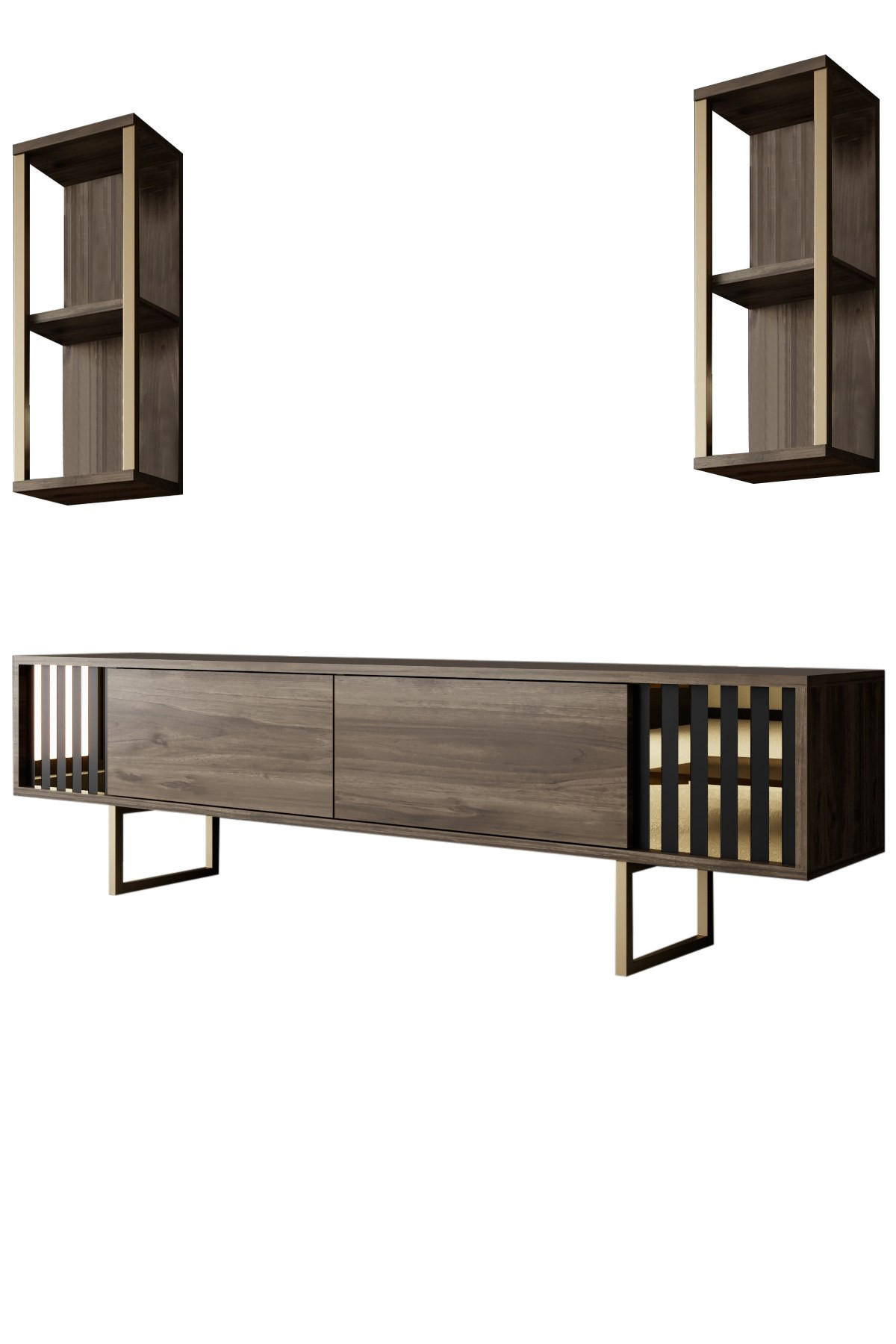TV-MÖBEL Gold Line Nussbaum-Schwarz - Nussbaumfarben/Schwarz, Holz (180/48/30cm) - Habitat Garten