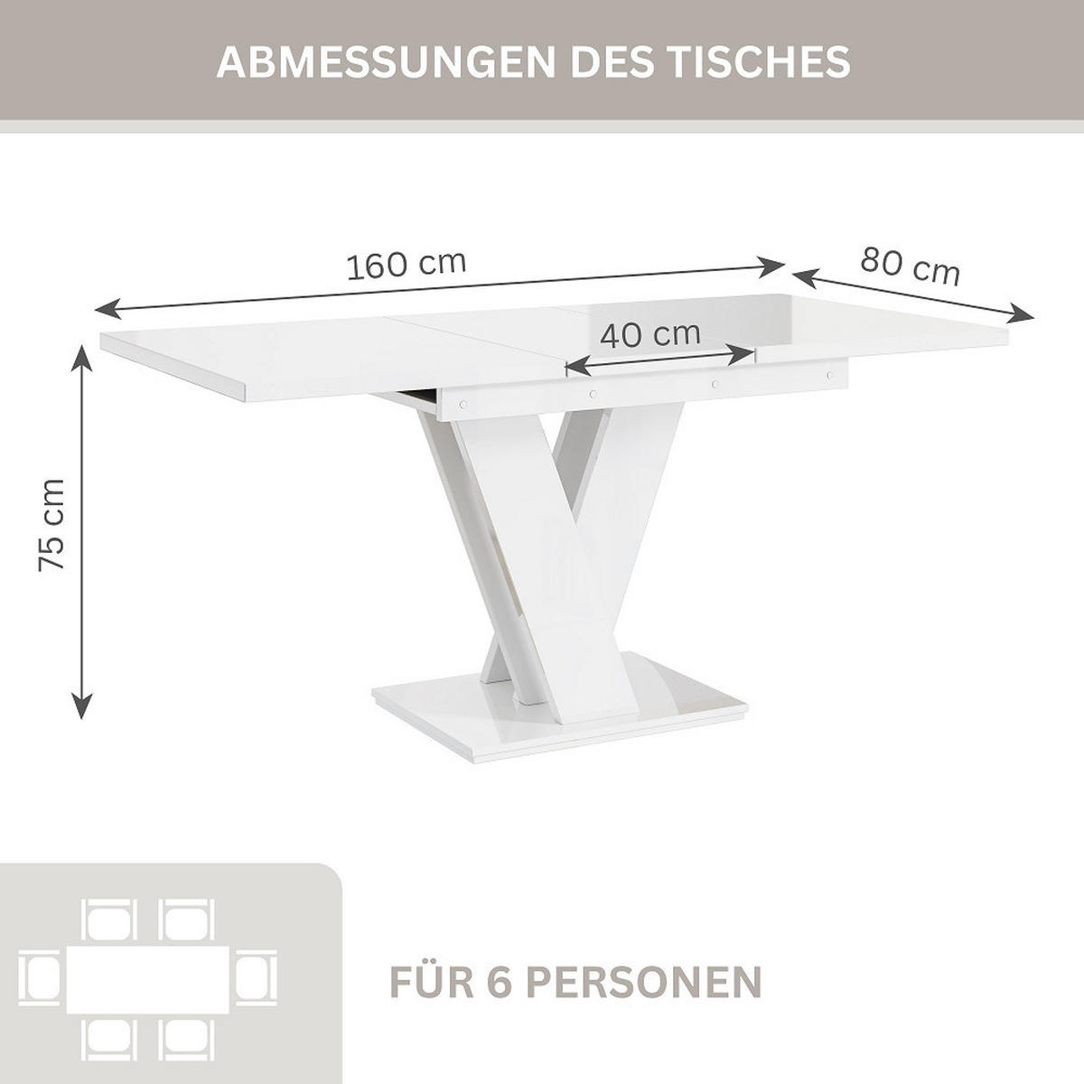 ESSTISCH Weiß Hochglanz Ausziehbar 120 - 160 cm - Weiß Hochglanz, Holzwerkstoff (120/80/75cm) - PROSPERO