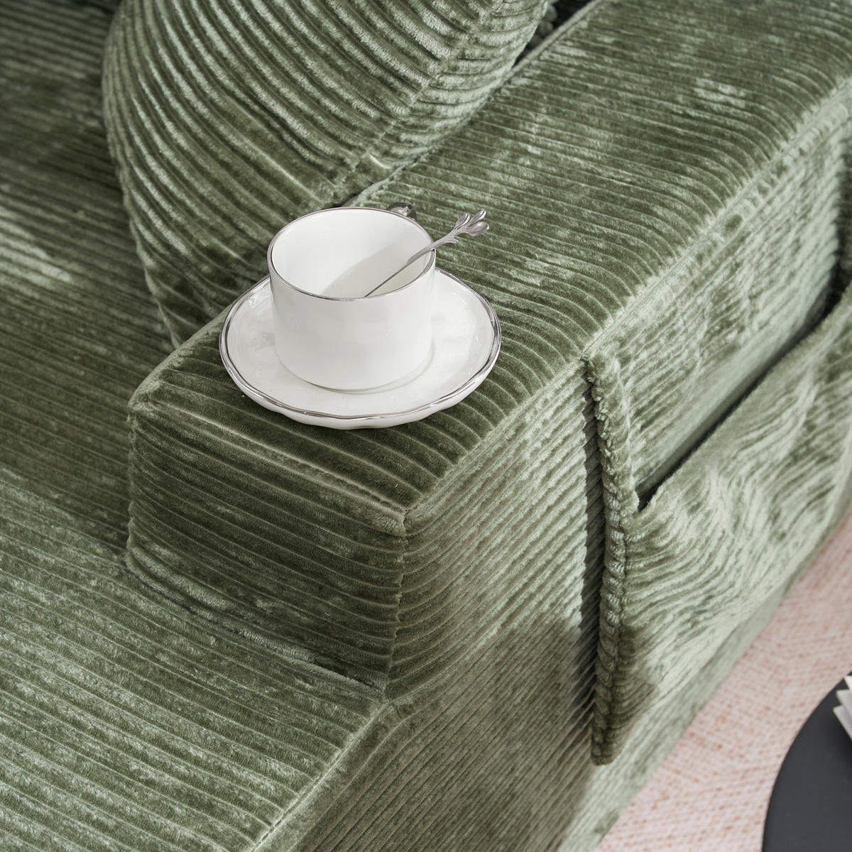 SOFAELEMENT 150/110/70 cm Grün Cord mit 2 Staufächer - Grün, Textil (70/150/110cm) - Oxeza