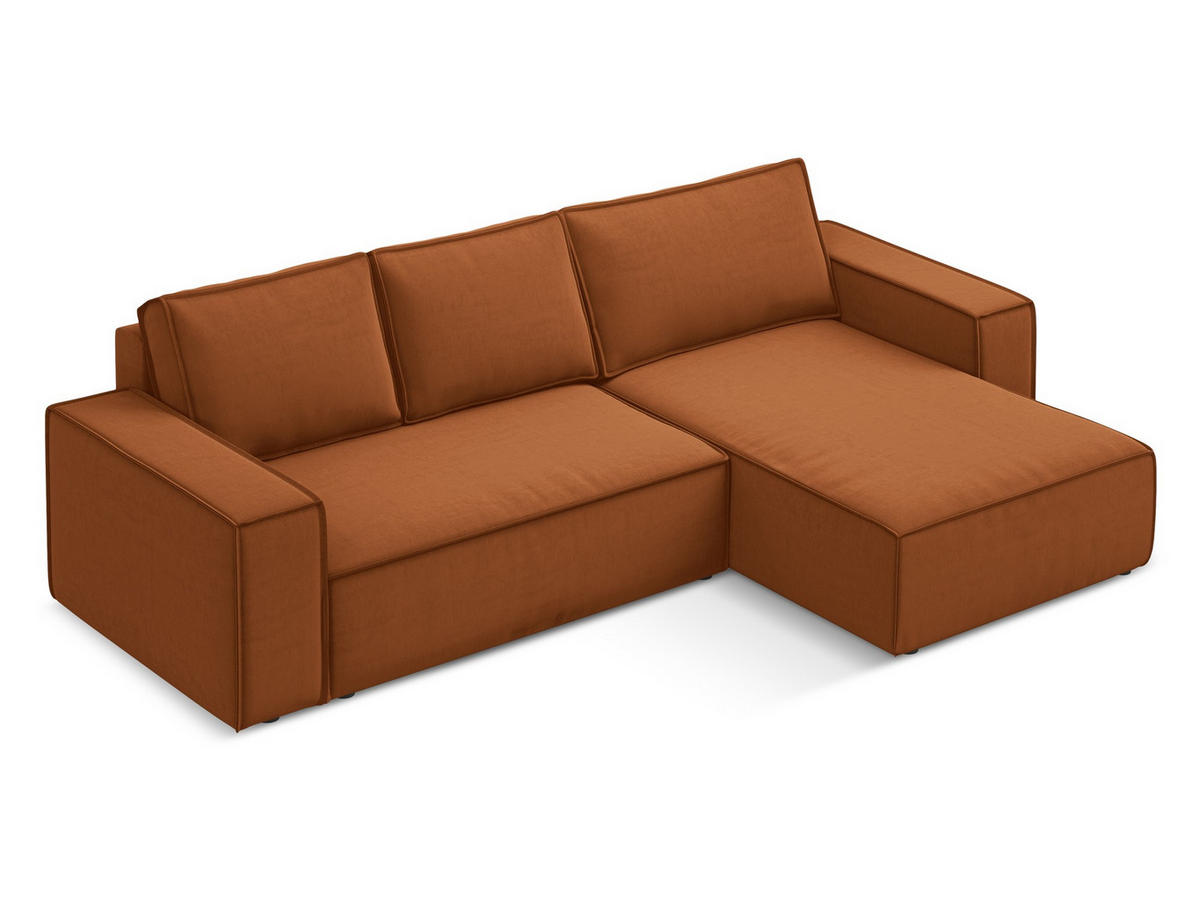 ECKSOFA mit Schlaffunktion Samt Stoff Orange - Terra cotta/Schwarz, Kunststoff/Textil (290/185cm) - Makamii